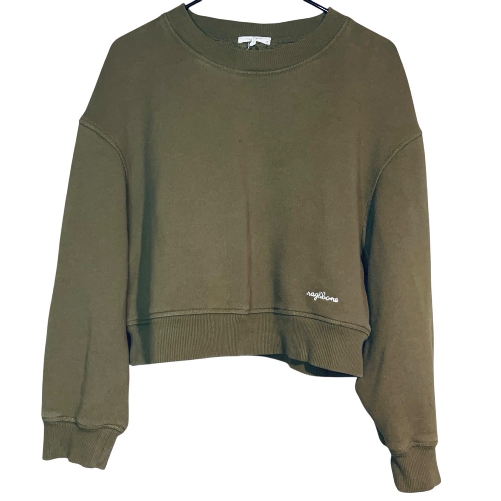 Rag & Bone Vintage Terry Sweatshirt Size Large Cropped Boxy Hunter Green